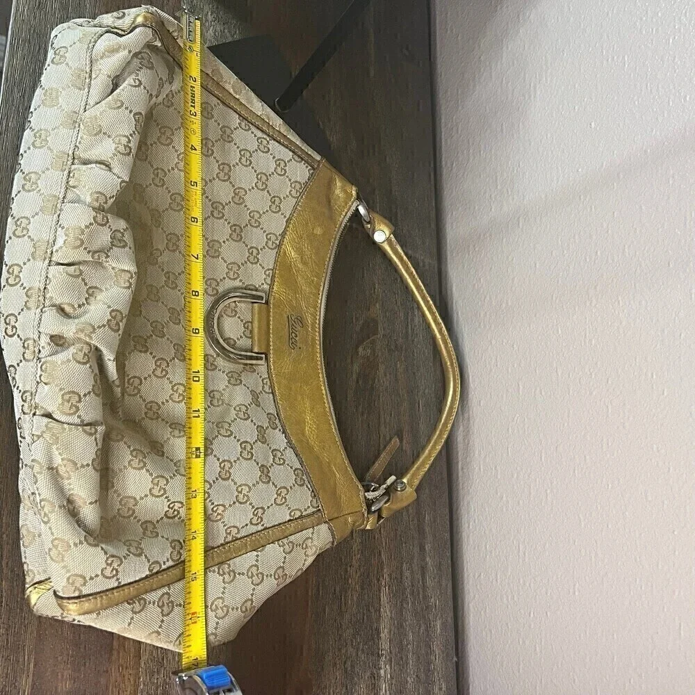 GUCCI GG Canvas Gold Leather Hobo Shoulder Bag - Picture 9 of 14